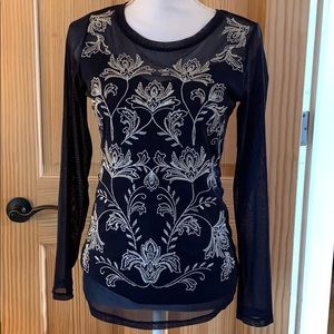 Long sleeve navy blue embroidered top